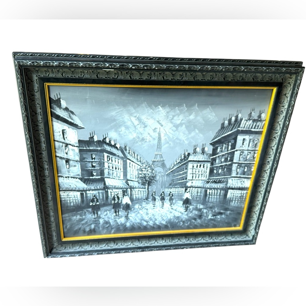 Vintage Caroline Burnett Signed  Framed Paris Street Scene Painting Decor Frame